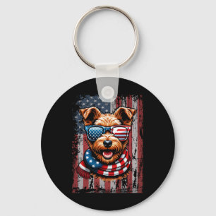 Welsh Terrier Dog Lover Us Flag 4th Of July Patrio Key Ring