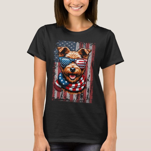 Welsh Terrier Dog Lover Us Flag 4th Of July Patrio T-Shirt (Front)