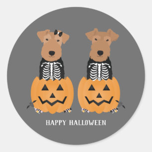 Welsh Terrier Halloween Skeleton Classic Round Sticker