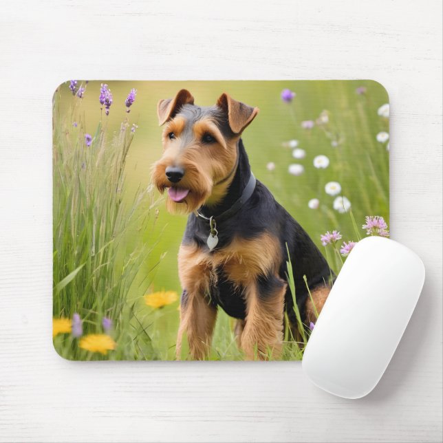 Welsh Terrier In Wildflower Meadow Mouse Pad (With Mouse)