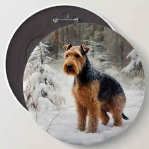 Welsh Terrier Let It Snow Christmas 6 Cm Round Badge