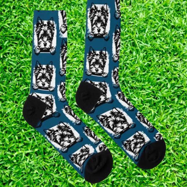 Welsh Terrier Navy Puppy Personalised Theme Socks (Show your love for Welsh Terriers with navy puppy personalized theme socks.  )