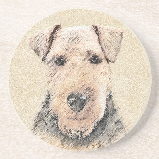 Welsh Terrier Painting - Cute Original Dog Art Coaster (Front)