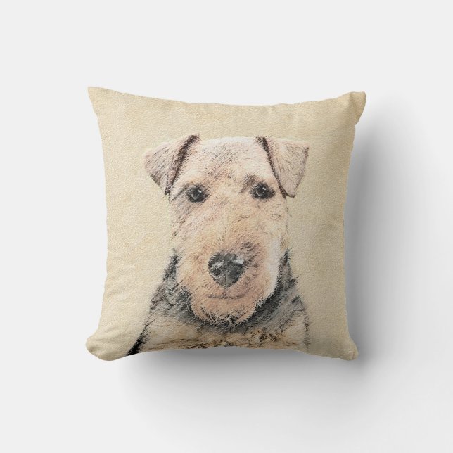 Welsh Terrier Painting - Cute Original Dog Art Cushion (Front)