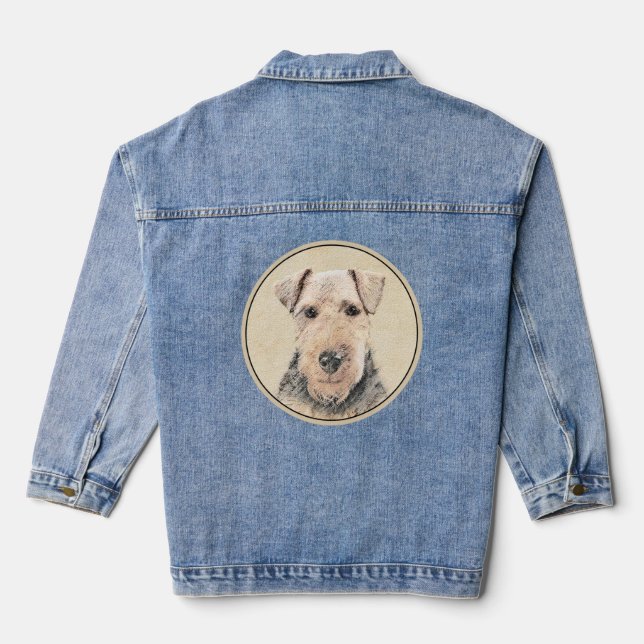 Welsh Terrier Painting - Cute Original Dog Art Denim Jacket (Back)
