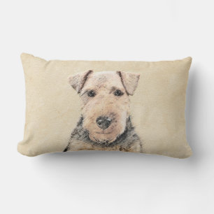 Welsh Terrier Painting - Cute Original Dog Art Lumbar Cushion