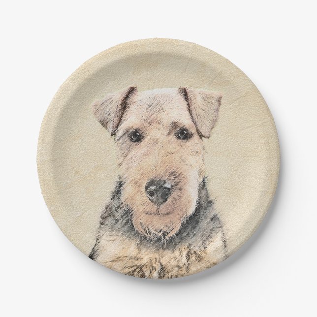 Welsh Terrier Painting - Cute Original Dog Art Paper Plate (Front)