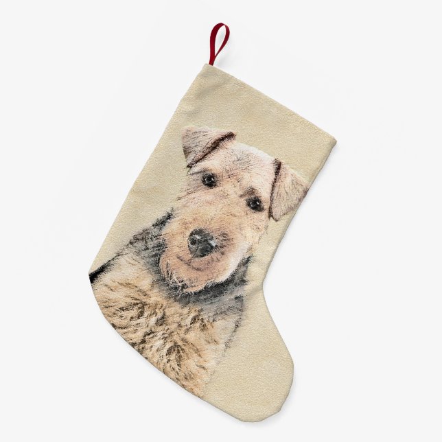 Welsh Terrier Painting - Cute Original Dog Art Small Christmas Stocking (Front (Hanging))