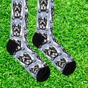 Welsh Terrier Puppy Blue Dots Theme Socks
