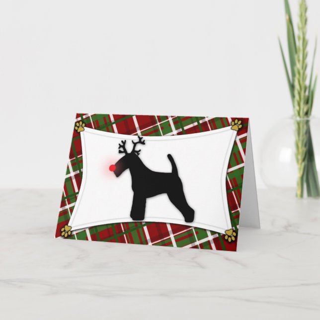 Welsh Terrier Reindeer Christmas Card (Front)