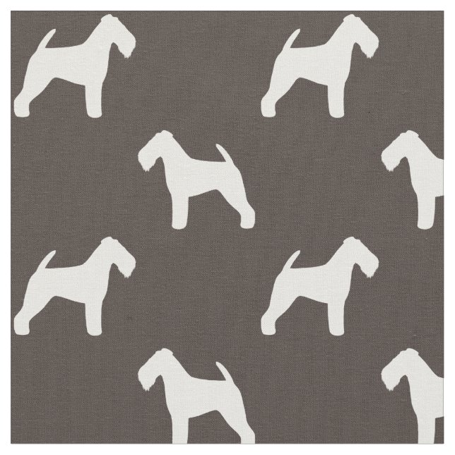 Welsh Terrier Silhouettes Grey and White Patterned Fabric (Close Up)