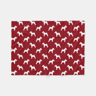 Welsh Terrier Silhouettes Pattern Red and White Fleece Blanket