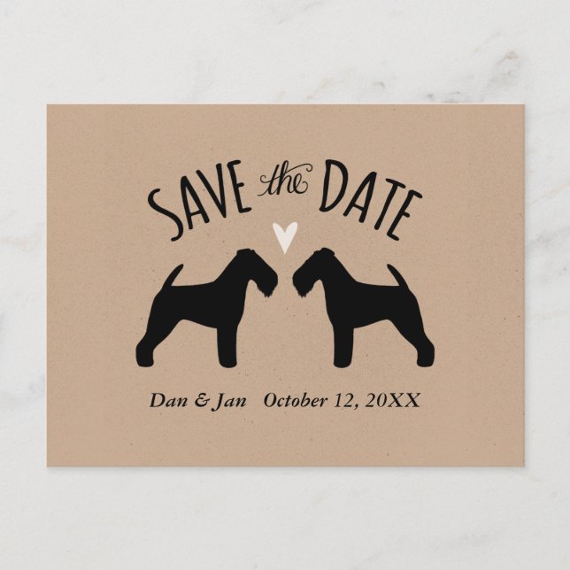 Welsh Terrier Silhouettes Wedding Save the Date Announcement Postcard (Front)