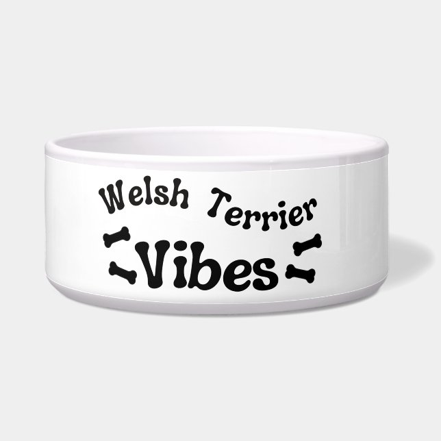 Welsh Terrier Vibes Ceramic Dog Bowl  (Left)