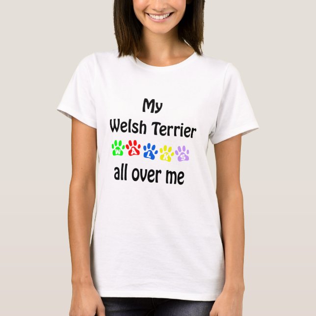 Welsh Terrier Walks Design T-Shirt (Front)