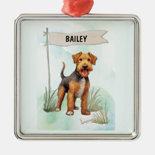 Welsh Terrier Watercolor Personalised Dog Metal Ornament