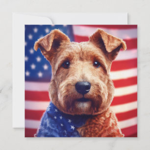 Welsh Terrier With American Flag And Bandanna Invitation
