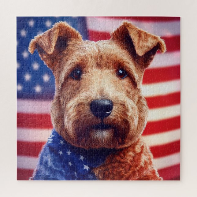 Welsh Terrier With American Flag And Bandanna Jigsaw Puzzle (Vertical)