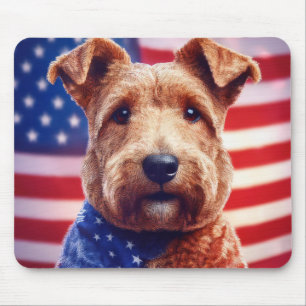 Welsh Terrier With American Flag And Bandanna Mouse Pad