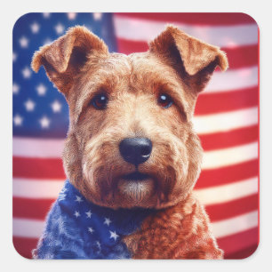 Welsh Terrier With American Flag And Bandanna Square Sticker