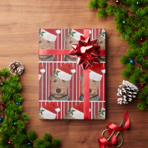 Welsh Terrier With Santa Claus Hat Wrapping Paper