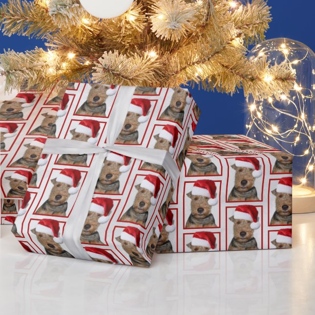 Welsh Terrier with Santa Claus Hat  Wrapping Paper (Holidays)
