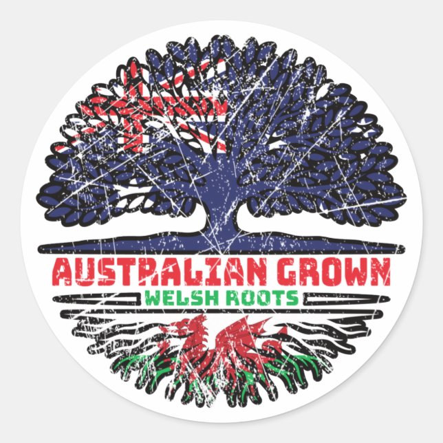Welsh Wales Australian Australia Tree Roots Flag Classic Round Sticker (Front)