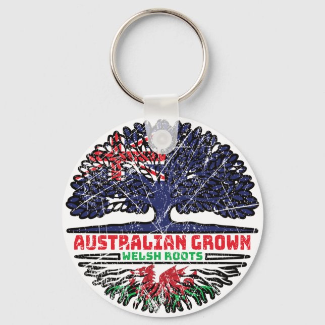 Welsh Wales Australian Australia Tree Roots Flag Key Ring (Front)