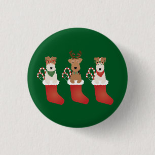 Welsh Wire Fox Terrier Dogs Christmas 3 Cm Round Badge