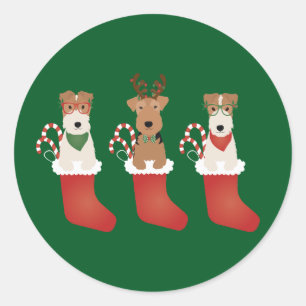 Welsh Wire Fox Terrier Dogs Christmas Classic Round Sticker