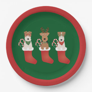 Welsh Wire Fox Terrier Dogs Christmas Paper Plate