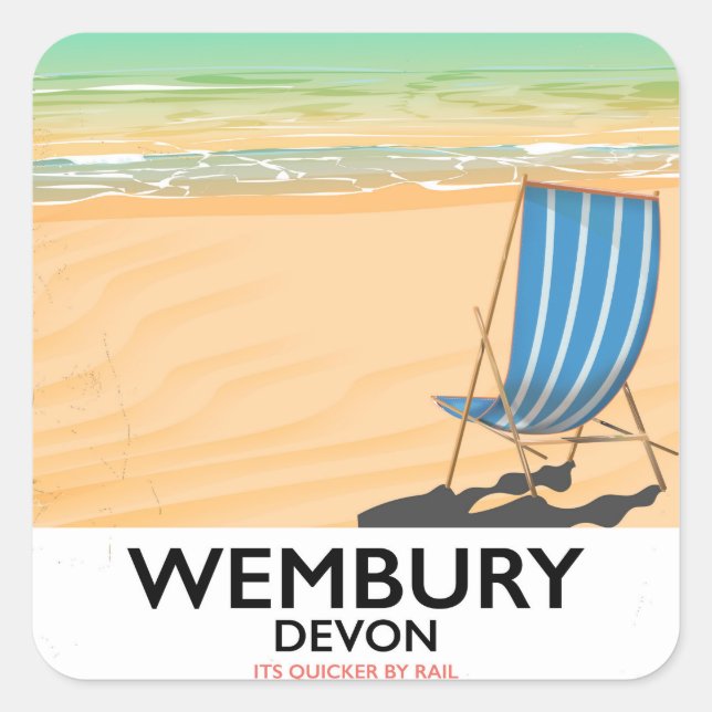Wembury Devon Beach travel poster Square Sticker (Front)