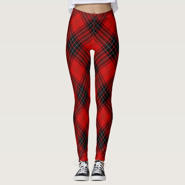 Wemyss tartan red black plaid leggings (Front)