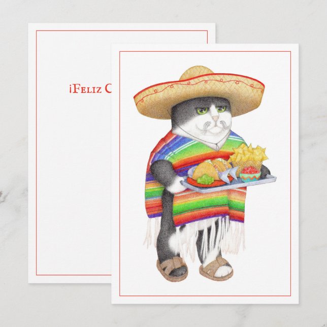 WENDELITO CAT Spanish Birthday Flat Note Card (Front/Back)