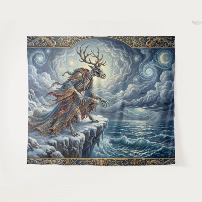 Wendigo Watch Over Starry Seas Tapestry (Front (Horizontal))