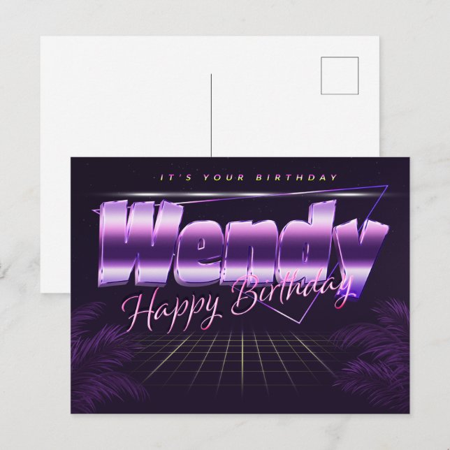 Wendy Name First name purple postcard birthday (Front/Back)
