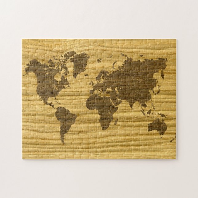 Wenge and Rift Oak World Map Jigsaw Puzzle (Horizontal)