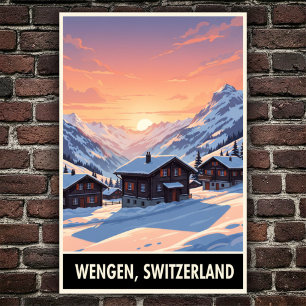 Wengen, Switzerland: 1960s Vintage Travel Poster