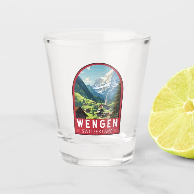 Wengen Switzerland Travel Art Vintage Shot Glass (Front)