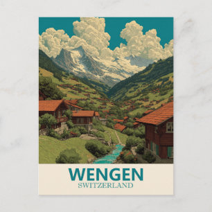 Wengen Switzerland Vintage Travel Postcard