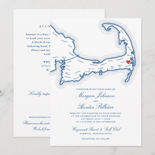 Wequassett Resort All-in-One QR code RSVP Wedding Invitation (Front/Back)