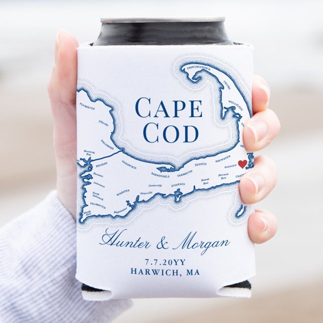 Wequassett Resort Cape Cod Map Wedding Favour Can Cooler (This Wequassett Resort and Golf Club can coozie is perfect for your Harwich destination wedding)