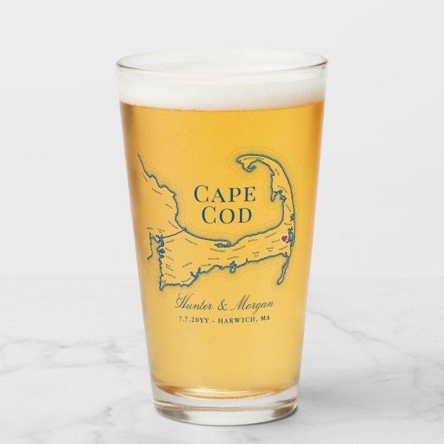 Wequassett Resort Cape Cod Map Wedding Favour Pint Glass (Front Filled)