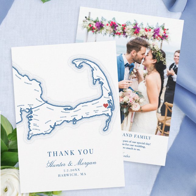 Wequassett Resort Cape Cod Wedding Photo Thank You Card (Wequassett Resort Cape Cod Flat Thank You Card with Wedding Photo from Coastal Map Designs.)