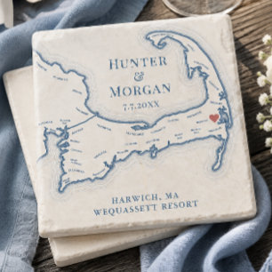 Wequassett Resort Wedding Favour Cape Cod Map Stone Coaster