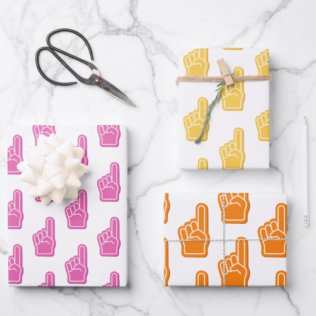 We're #1! Finger School Fan Club Team Spirit Fun Wrapping Paper Sheet (Front)