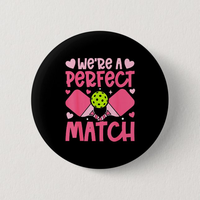 We're A Match Ckleball Couple Paddle Hearts Valent 6 Cm Round Badge (Front)