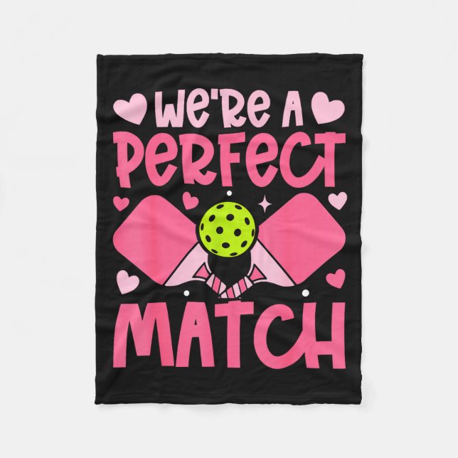 We're A Match Ckleball Couple Paddle Hearts Valent Fleece Blanket (Front)