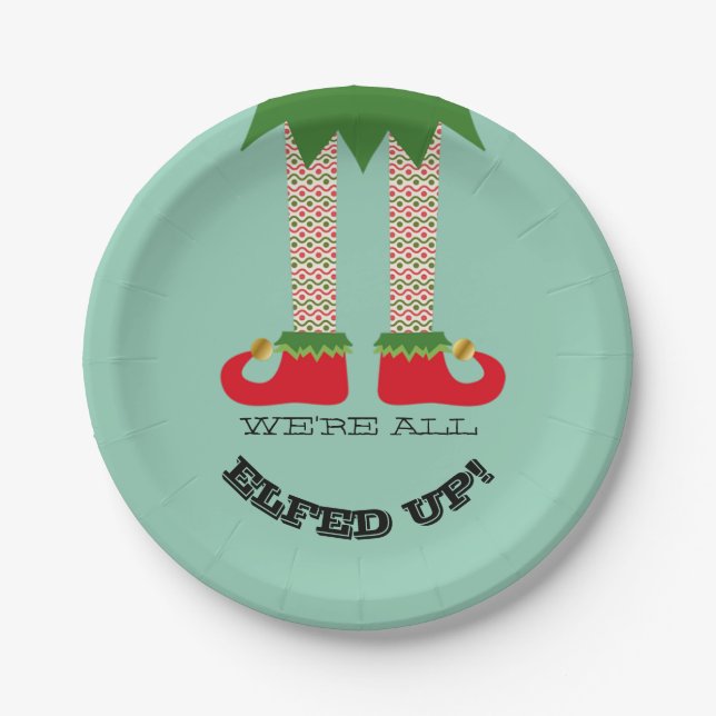 We're All Elfed Up! Funny Christmas Holiday Party Paper Plate (Front)