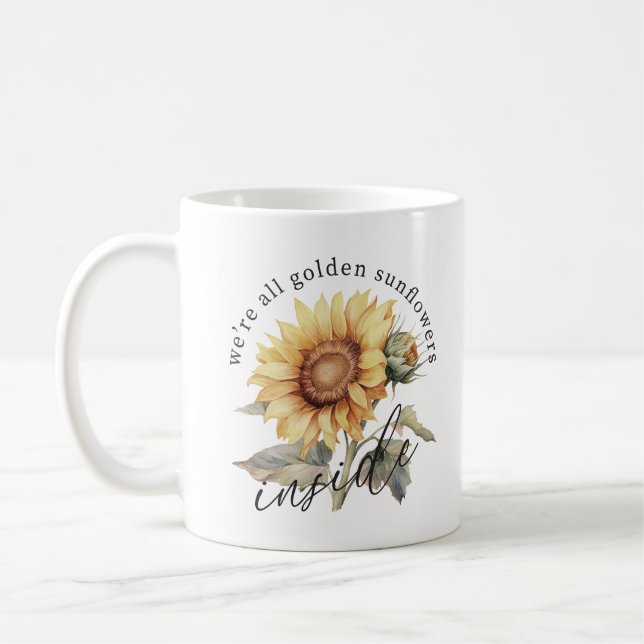 We're All Golden Sunflowers Inside Custom Monogram Coffee Mug (Left)